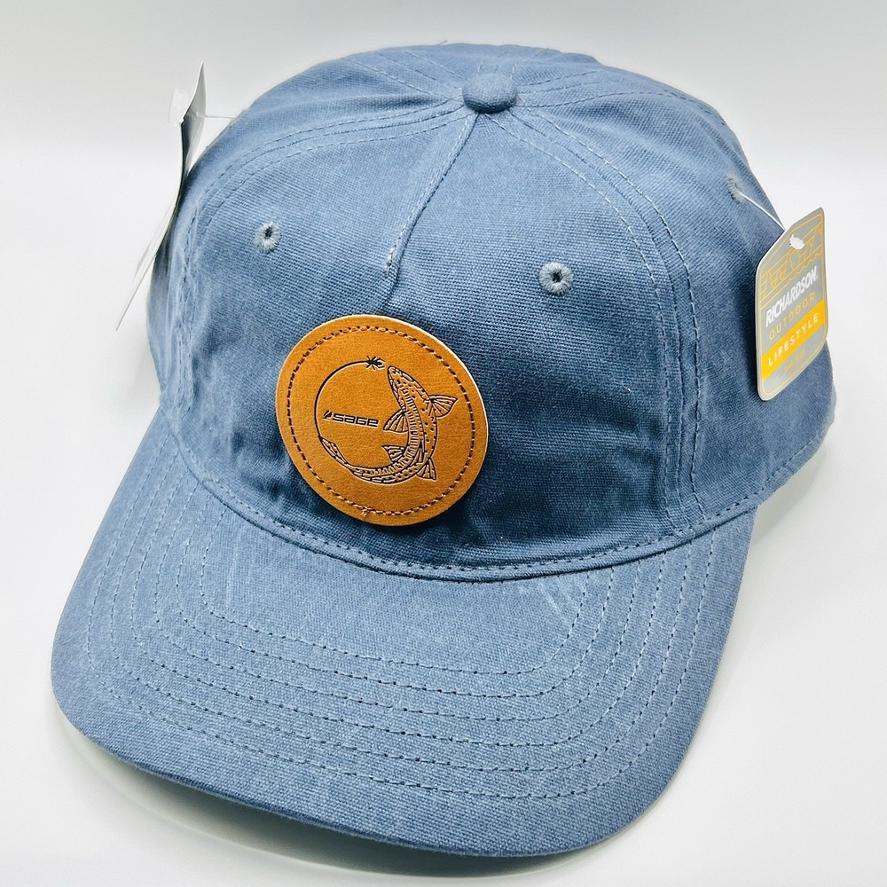 Sage Fishing Circle Patch Twill Hat Cap Adjustable Strapback Blue Outdoors